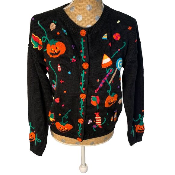 VtG Basic Edition Women’s Halloween Cardigan Sweater Knit Teacher Pumpkin Fun - Picture 1 of 16